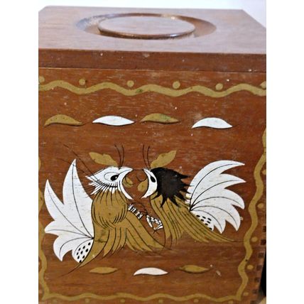 Vintage Japan Canister Box Wood Brown Lot Of 3 Square Imperial Fighting Roosters