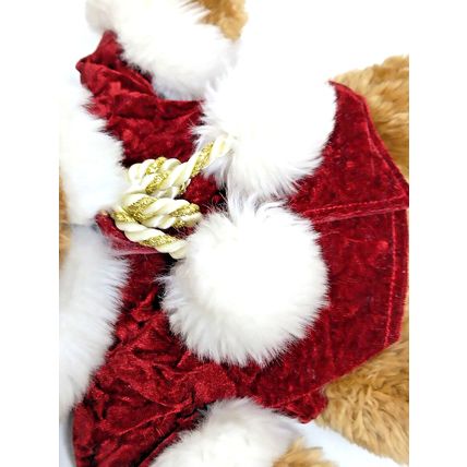 Just Friends 14" Fuzzy Brown Christmas Bear Velvet Robed Gold Pom Pom Santa Hat
