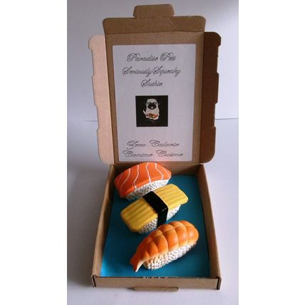 SMALL LATEX DOG TOYS FOR SMALL BREEDS AND PUPPIES 3 X SQUEAKY SUSHI DOG TOYS