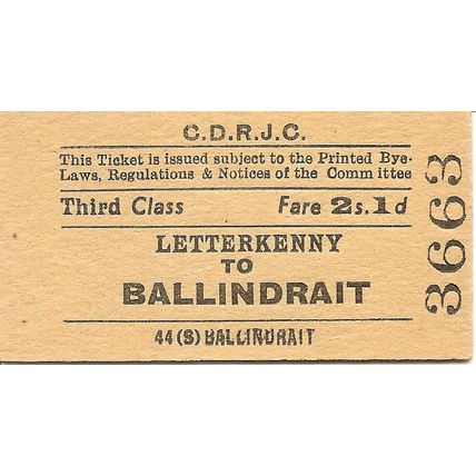 County Donegal Rlys Joint Committee Edmondson Ticket- Letterkenny to Ballindrait