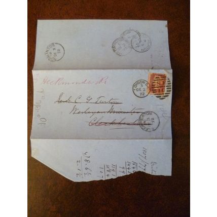 1872 GB QV 1d Red stamp LI Plate 144 cover Rev Turton Wesleyan Cleckheaton