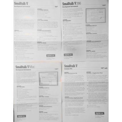 Smalltalk V by Digitalk, Inc. - 4 original promo flyers, [1988]
