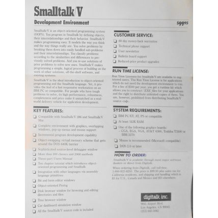 Smalltalk V by Digitalk, Inc. - 4 original promo flyers, [1988]