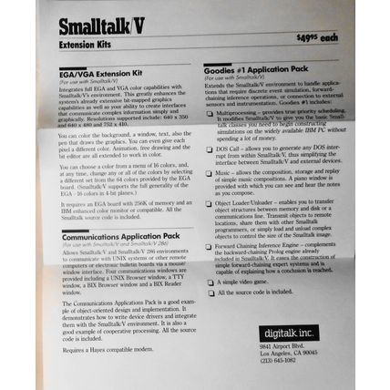 Smalltalk V by Digitalk, Inc. - 4 original promo flyers, [1988]