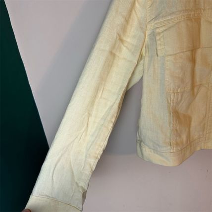 Ellen Tracy Women's Linen Blend Jacket Yellow Sz 14 Zip Up Snap Button Wristlets
