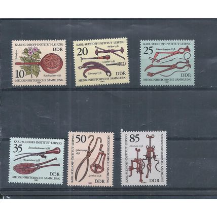 East Germany stamps. 1981 Early Medical Equipment MNH SG E2352 - E 2357 (AK983)