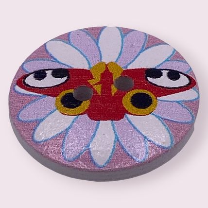 6Pcs Button Wooden Round Red Butterfly Pattern 25mm 2 Hole Sewing Knitting Craft