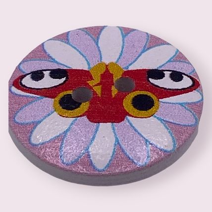 6Pcs Button Wooden Round Red Butterfly Pattern 25mm 2 Hole Sewing Knitting Craft