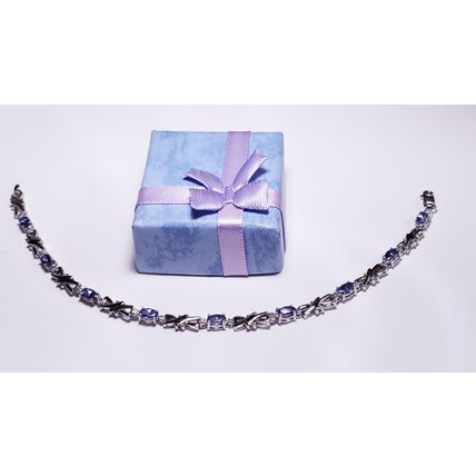 Estate 2.40ctw Natural Tanzanite &Diamond Hugs & Kisses 14Kt WG 7" Bracelet20932