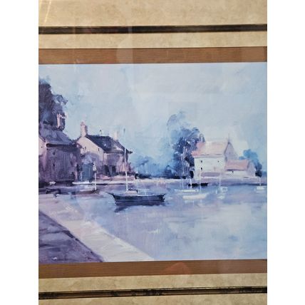 Morning Harbor Signed Print by Ted Goerschner - Framed 53 x 35