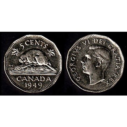 Canada Five Cents 1949 Coin Beaver 5c King George VI
