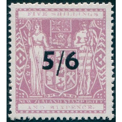 New Zealand 1940 5/6 on 5s 6d lilac Postal Fiscal SGF188 MNH