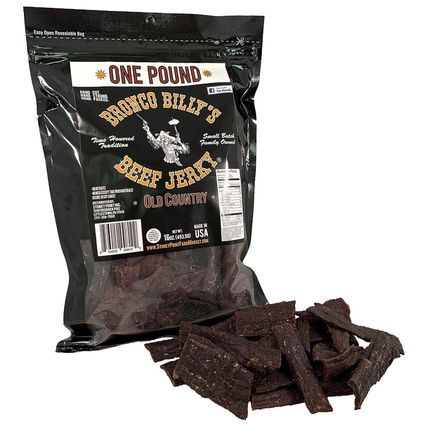 Bronco Billy'S Beef Jerky Hickory Smoked Old Country One Pound Resealable Bag