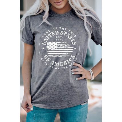 Gray United States Of America Flag Graphic Print T Shirt