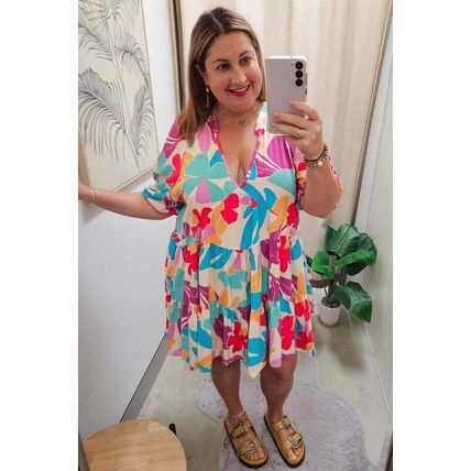 Multicolour Floral Tiered V Neck Plus Dress