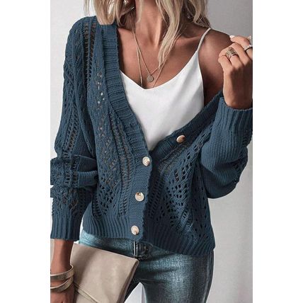 Real Teal Open Knit Drop Shoulder Sweater Cardigan
