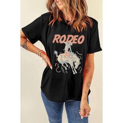 Black RODEO Cowboy Graphic Crewneck T Shirt