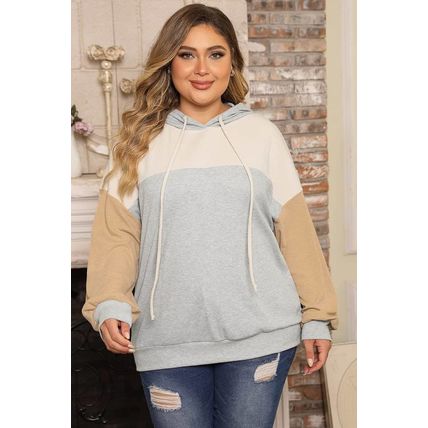 Multicolour Plus Size Colorblock Drop Shoulder Ribbed Knit Hoodie
