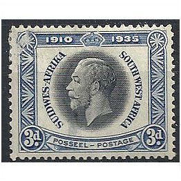 South West Africa 1935 SG90 3d Black & Blue Silver Jubilee Mounted Mint THIN. .