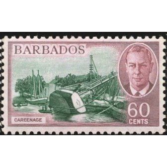 Barbados 1950 60c Green & Claret Careenage Mounted Mint MM SG 280 Sc 225 stamp