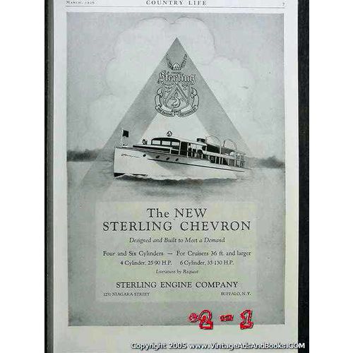 STERLING ENGINE COMPANY 1926 Chevron boat motor vintage ad
