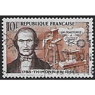 Mi 1038: 10 Fr. lilac brown/orange-brown French Inventors: Barthélemy Thimonnier