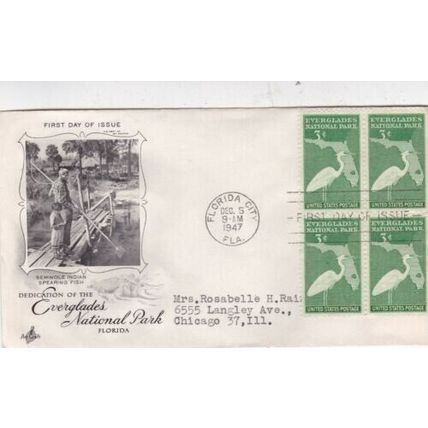 United States 1947 Everglades National Park block FDC Florida City Cancel VGC