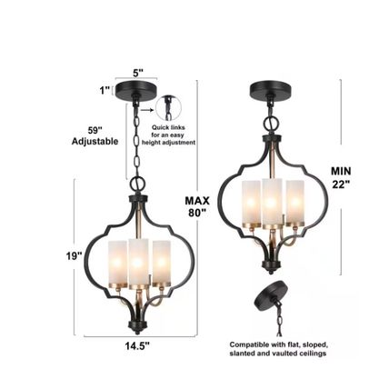 LNC Modern 3-Light Black & Gold Chandelier with Glass Shade Candlestick Pendant