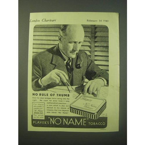 1940 Player's No Name Tobacco Ad - No rule of thumb