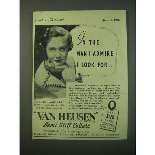 1940 Van Heusen Semi Stiff Collars Ad - In the man I admire I look for
