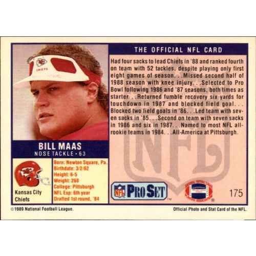 1989 Pro Set Football Bill Maas #175