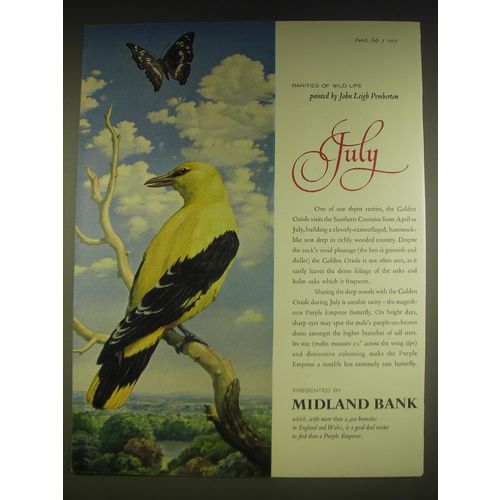 1963 Midland Bank Ad - Golden Oriole and Purple Emperor Butterfly