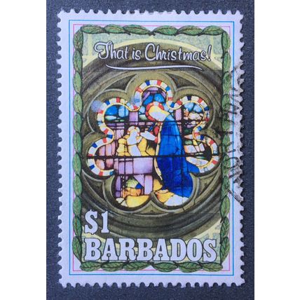 Barbados 1990 Christmas SG 946. $1 Stained glass window