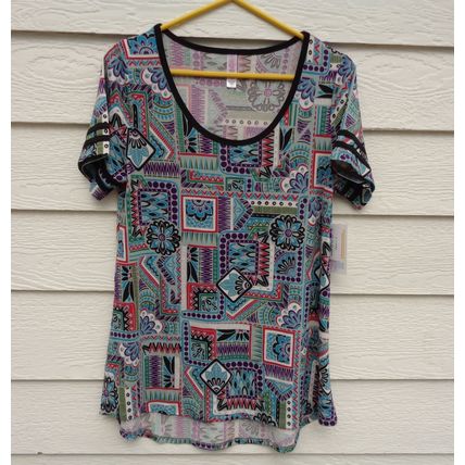 Lularoe Classic T Gray Blue Black Tee Top Small NWT 34 Chest A-Line 006