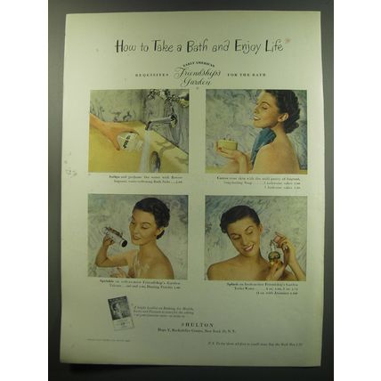 1949 Shulton Ad - Friendship's Garden Bath Salts, Soap, Dusting Powder