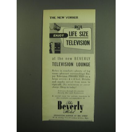 1949 The Beverly Hotel Advertisement - Enjoy RCA Life Size Television