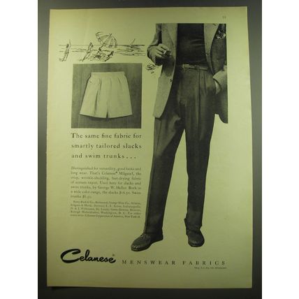 1949 Celanese Milgate Slacks and Swim Trunks by George W. Heller Advertisement