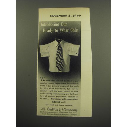 1949 A. Sulka Shirts Ad - Introducing our ready-to-wear shirt