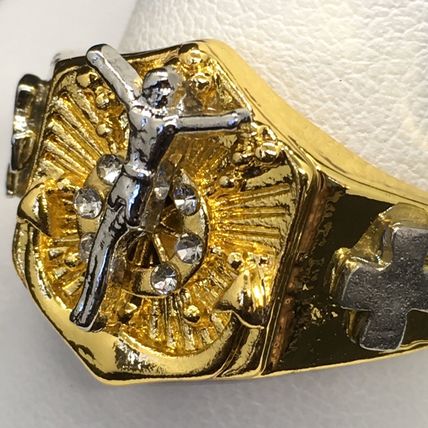 Ring Men’s Two Tone Jesus Cross 925 Sterling Gold Plate #252 USA Seller