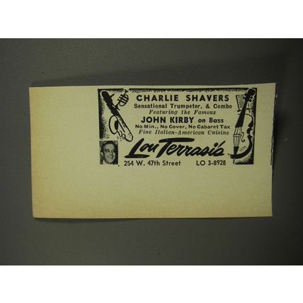 1951 Lou Terrasi's Club Ad - Charlie Shavers Sensational Trumpeter, & Combo
