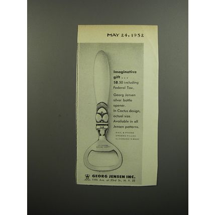 1952 Georg Jensen Cactus Design Silver Bottle Opener Ad - Imaginative gift