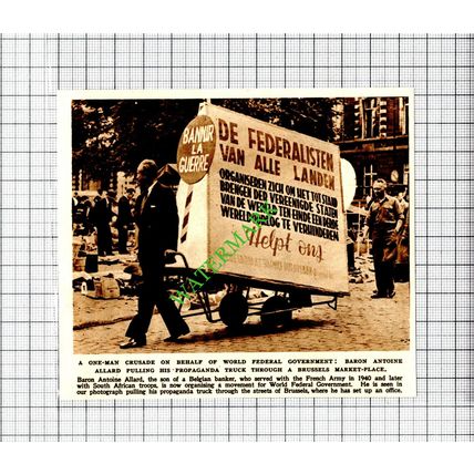 Baron Antoine Allard World Federal Government Brussels -1947 Cutting