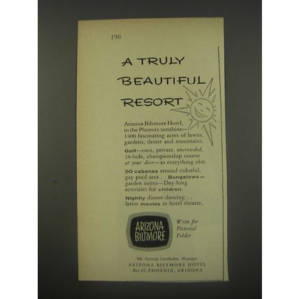 1956 Arizona Biltmore Hotel Ad - A truly beautiful resort