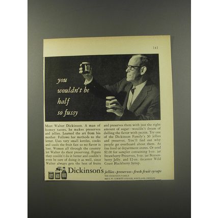 1956 Dickinson's Preserves, Jellies and Fruit Syrups Advertisement