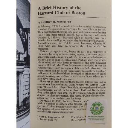 BOOK OF THE HARVARD CLUB OF BOSTON 75th ANNIVERSARY 1908-1983