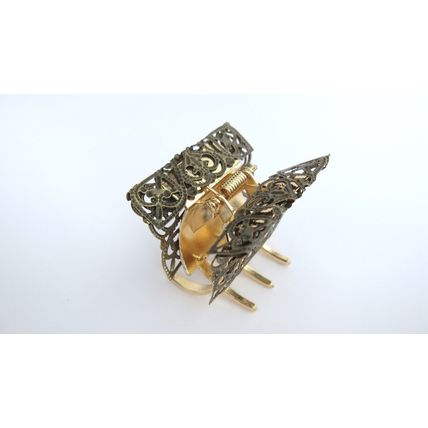 Small/medium gold and bronze metal filigree hair claw clip jaw clip