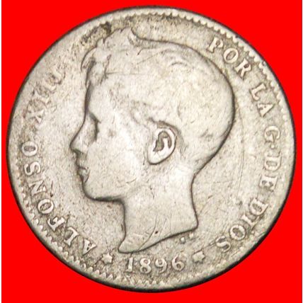 CHILD: SPAIN ★ 1 PESETA 1896 PGV SILVER! LOW START ★ NO RESERVE!