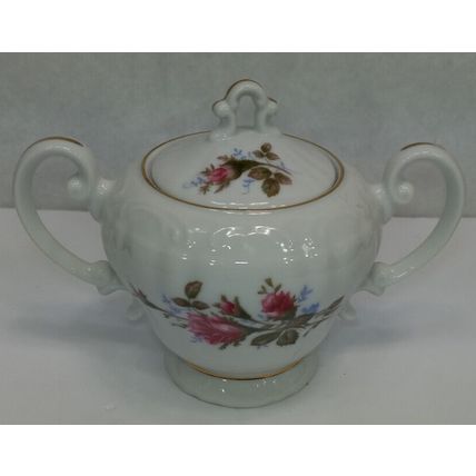 Vintage Sugar Dish Bowl Royal Rose Fine China Japan, Grant Crest Gold Trim