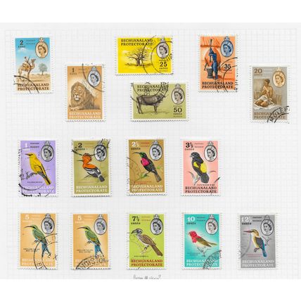 BECHUANALAND 1961 QE2 BIRDS ANIMALS ( SET + 1 ) 15 STAMPS USED MAY BREAK