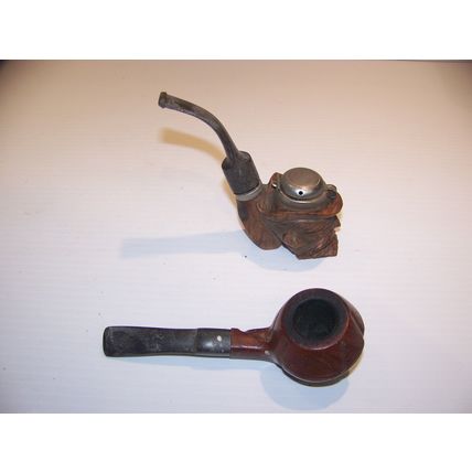 VINTAGE SMOKING PIPES SCHOWA GERMANY HAND CARVED MAN W/ WIND CAP + ISRAEL MADE